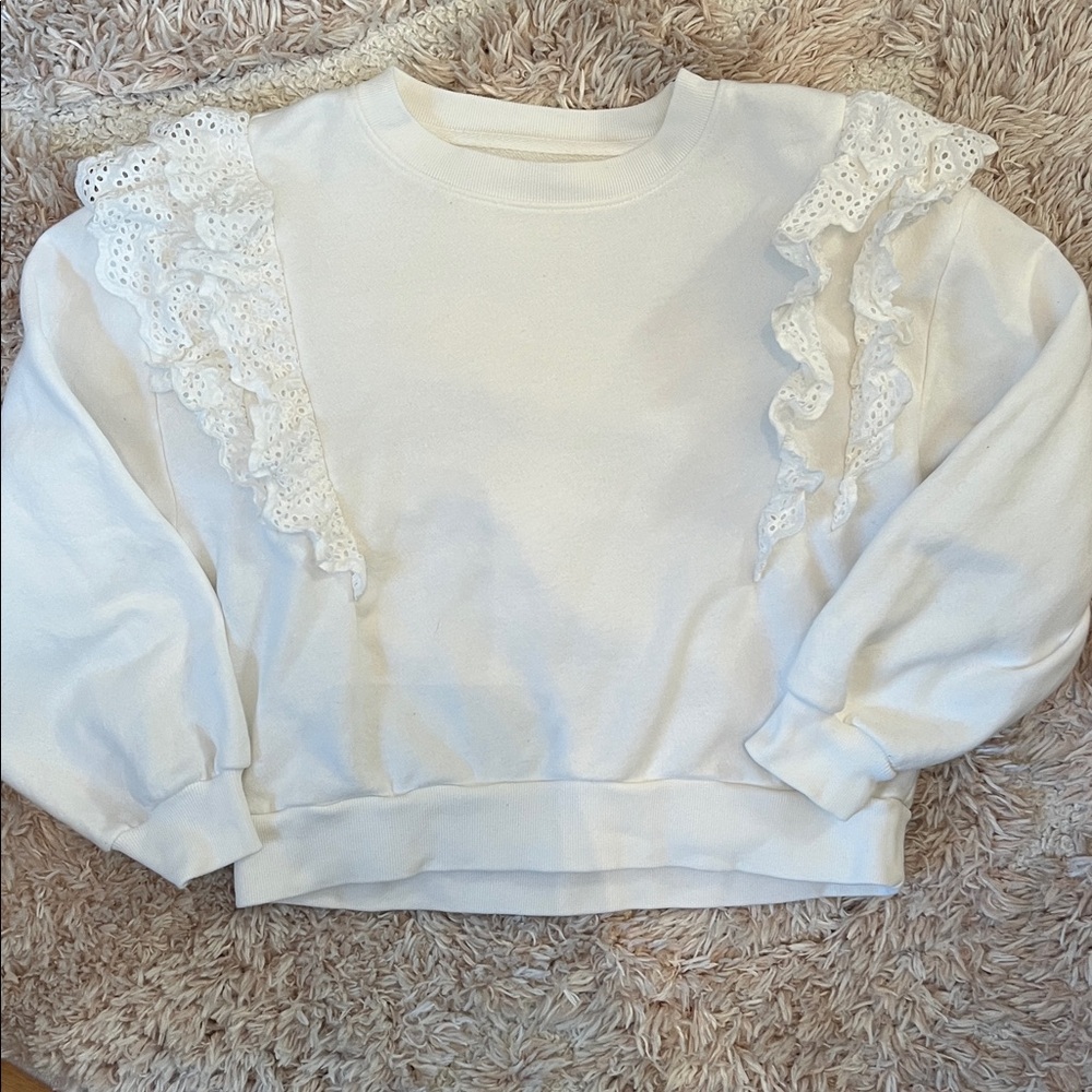 GAP kids white Eyelet Lace Trim Sweatshirt